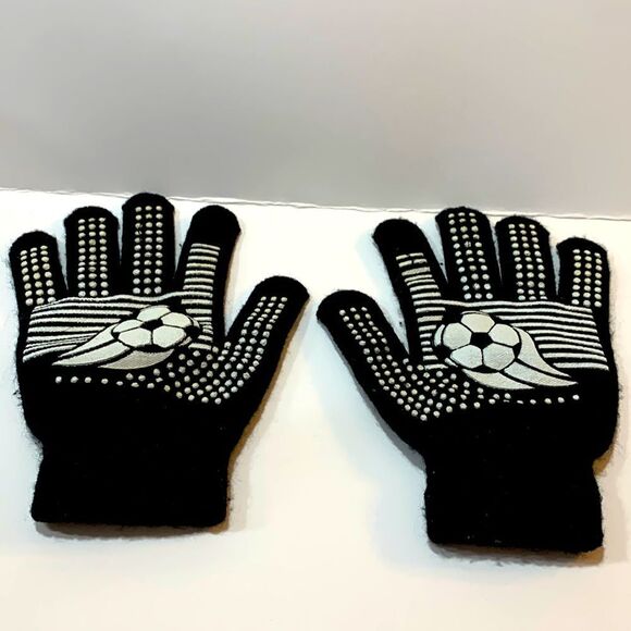 Soccer Ball Black White KNIT GLOVES Girls Boys - Picture 1 of 4